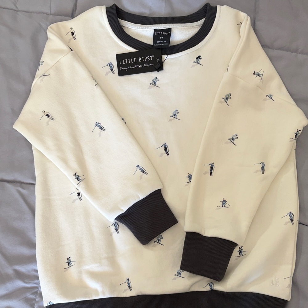 Little Bipsy Cream Pullover Sweatshirt with Gray Trim